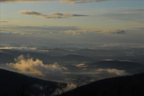 An early spring morning view of the Blue Ridge Mountains from the living room.