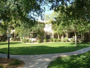 View of the front of the condo from the pool area