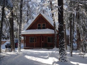 Level driveway is plowed in the winter