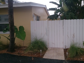 Private gated entrance by parking space. 