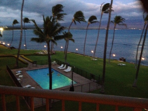 Sunset while the glowing torches blaze for the start of a perfect weekend