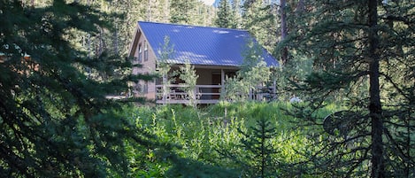 The Ursa cabin is located in a meadow flanked by pines and aspens.