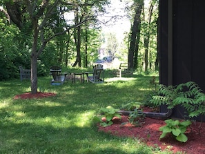 Yard fire pit with river view