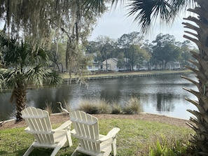Lagoon views with water on 3 sides of back/side yard