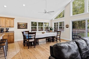 Our extra-long dining table is perfect for large groups!