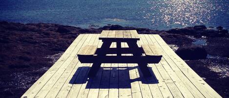 Wharf and table in the adjacent field Sea Mist Farm. Available for you. 