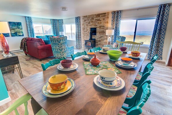 The vibrant colors in the living/dining room make this home a cheerful place to be!