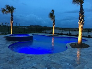 Pool and Spa with travertine decking and coping