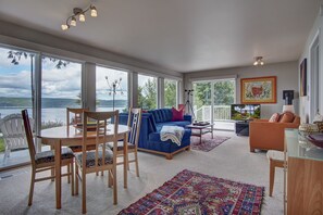 living / dining room, 2 bedrooms with each attached full bathrooms to the right