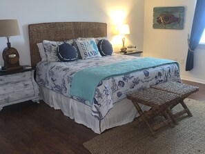 King bed with pillowtop mattress.