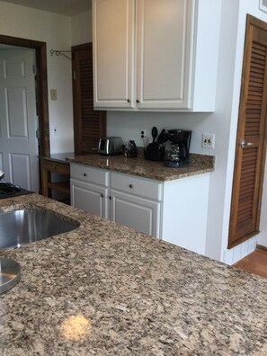 Our kitchen is newly done with new appliances and granite tops. 