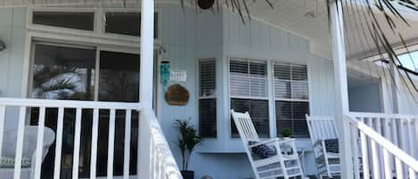 Private back deck overlooking the canal. Great place to relax!