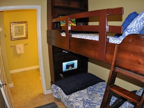 Each bunk has its own individual TV   and a bath with a shower