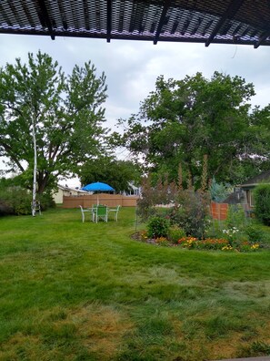 View of front yard from deck.