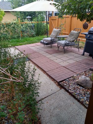 fenced backyard.