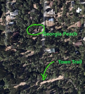 This shows how close the Town Trail is to the Peach. It is just two houses away.