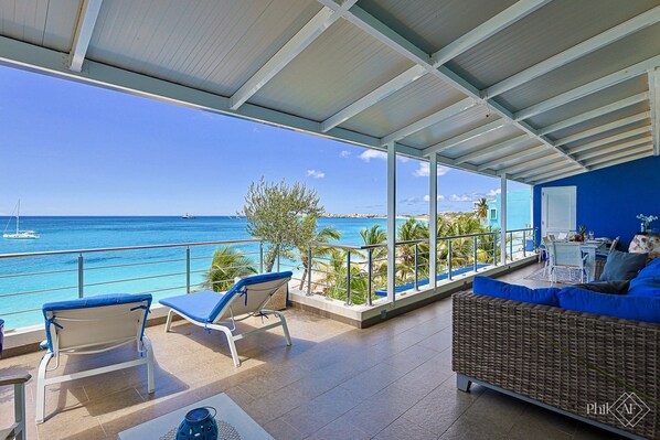 This apartment is unique for its covered terrace. It has 550 sq. ft.