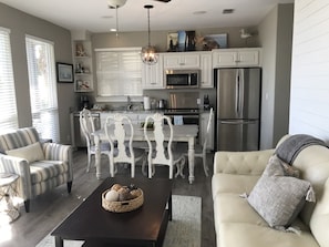 Upstairs living and dining area with Gulf views.