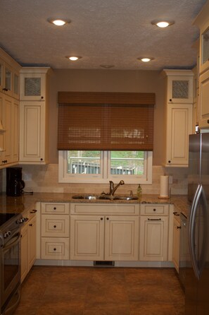 Newly remodeled kitchen with new appliances.