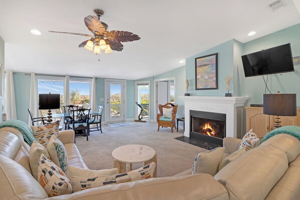 Living room with a fireplace