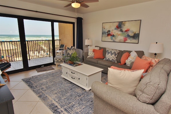 Living Room Area Features A Sleeper Sofa