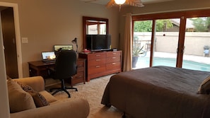 Master bedroom with office area.  (additional monitor to attach to your laptop.)