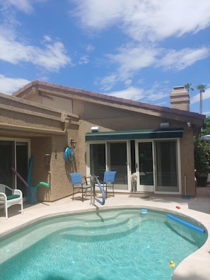 Pool looking into family room.  Bedrooms are on the left.