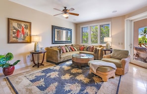 Spacious Living Room with Tommy Bahama rug