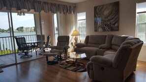 Living room with direct views of the bay waters