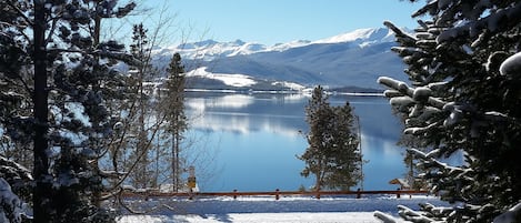 Lake Dillon and 10 Mile Range winter view from our back deck.