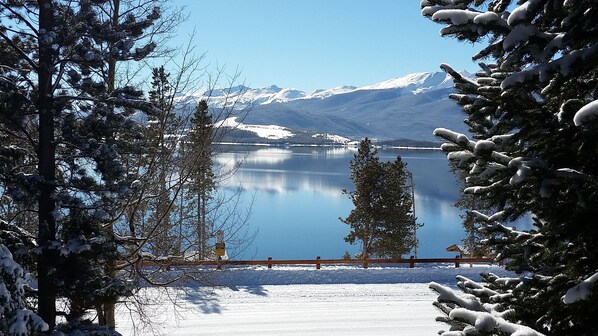 Lake Dillon and 10 Mile Range winter view from our back deck.