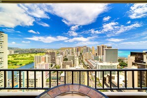 Panoramic views of the ocean, Diamond Head, Ala Wai and Waikiki.