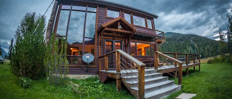 European Mountain Chalet with wrap around deck.
