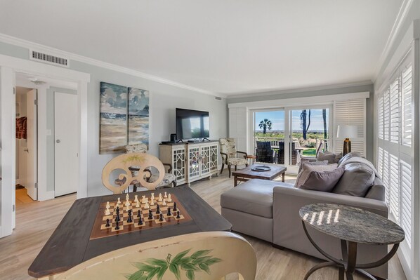 lots of space and light.  Opens to private balcony with seating for 6 . 