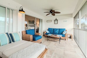 The ceramic floors add to the airy feel of the spacious lanai.