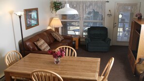 Dining room/Living room area with private deck.