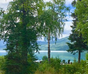 View of lake seating area from the house