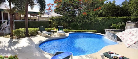 Villa Verandah Pool and waterfall with a Gazebo  for taking lunch.
