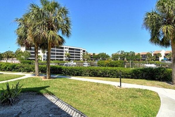 View of the boat docks and bay from your back door