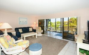 Large open living room with spacious lanai