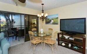 Dining table has seating for four (4)