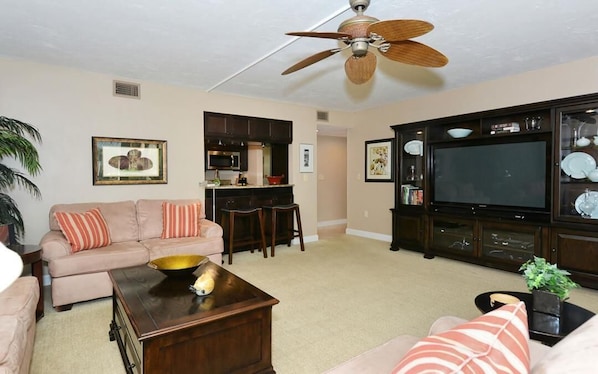 Large flat screen TV in living room