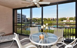 Lanai Seating with View of Canal and Boat Docks