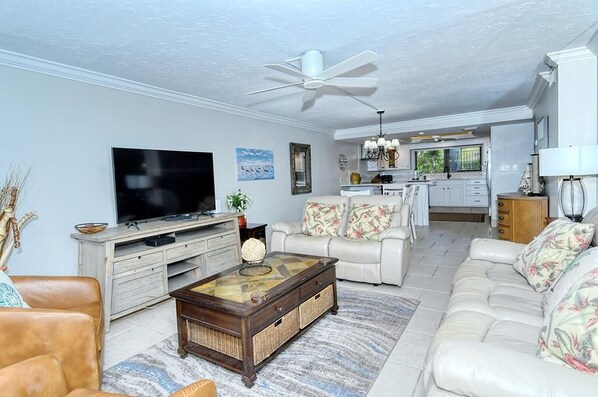 Living room space with smart tv