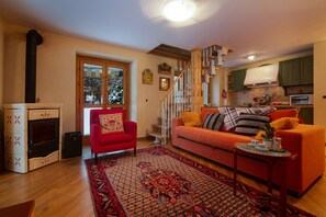 Family living room with a wood burner