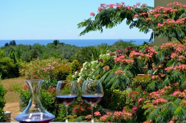 The balcony with a distant sea view