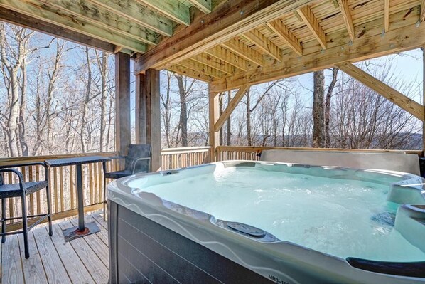 Deck Area--- Hot Tub, Downstairs 