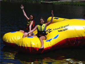 Double Blaster attached to Water Trampoline