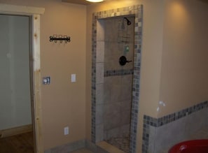 Spacious tile shower