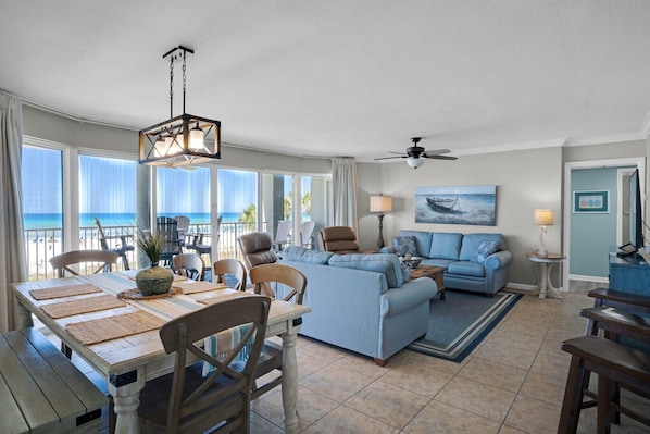 Dining area and living room